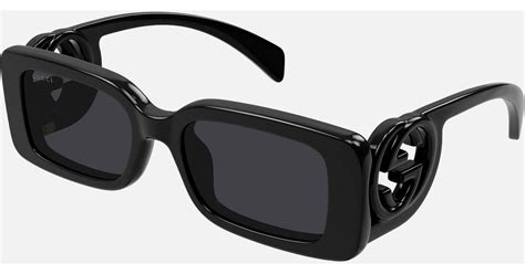 gucci black acetate rectangular sunglasses